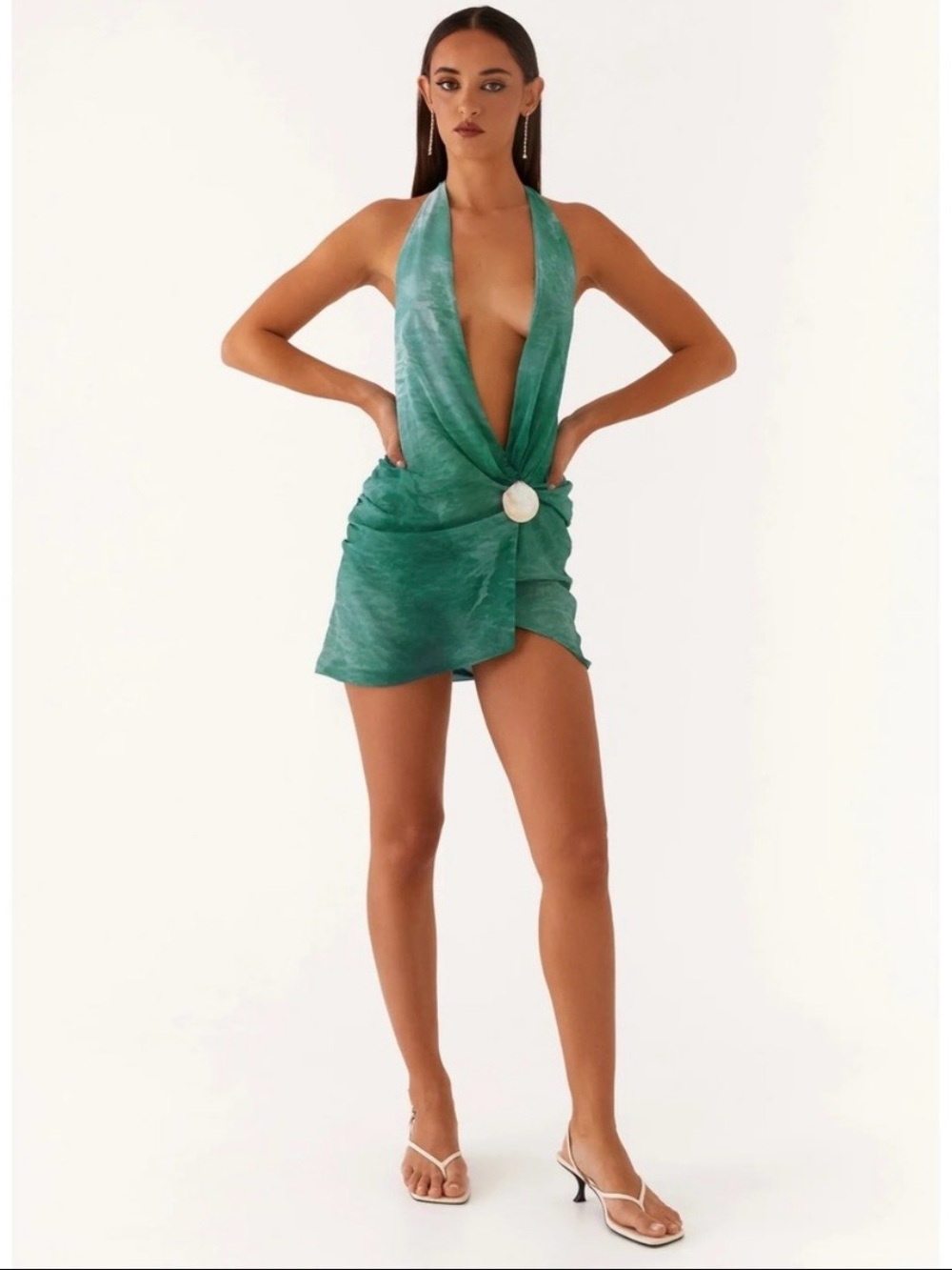 Peppermayo Teal Halter Mini Dress with Ring Detail